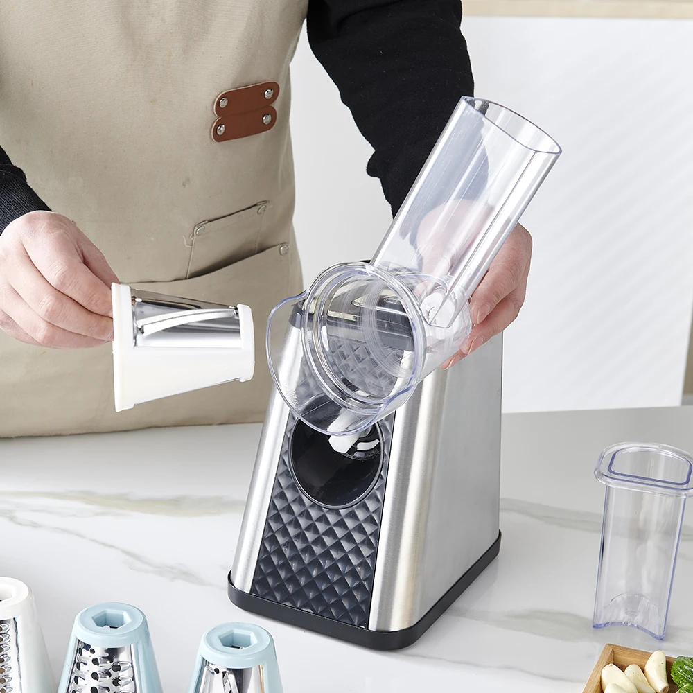 5 in 1 Round Electric Salad Maker Spiral Cheese Grater Food Slicer Veggie Dicer Rotary Stainless Steel Vegetable Chopper Cutter