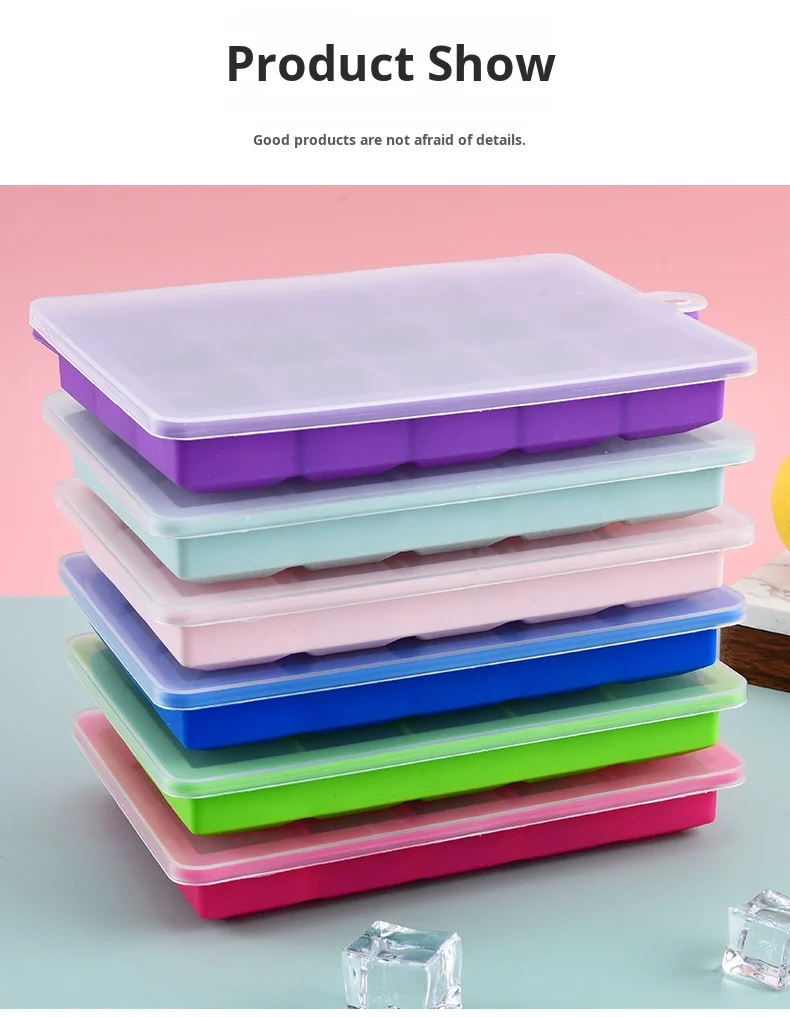 Handmade Creative 15 Grid Silicone Ice Mold Food Grade Baby Food and Ice Cream Maker with Lid for Household Ice Box details