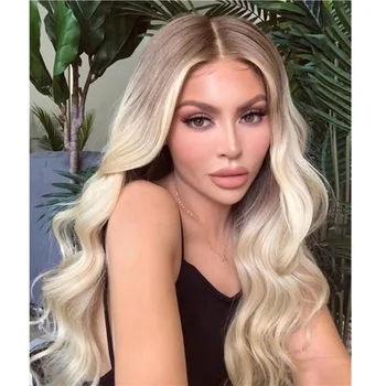Double Drawn HD Lace Ombre Ash Blonde Color Water Wave European Cuticle Aligned Hair Lace Front Wigs