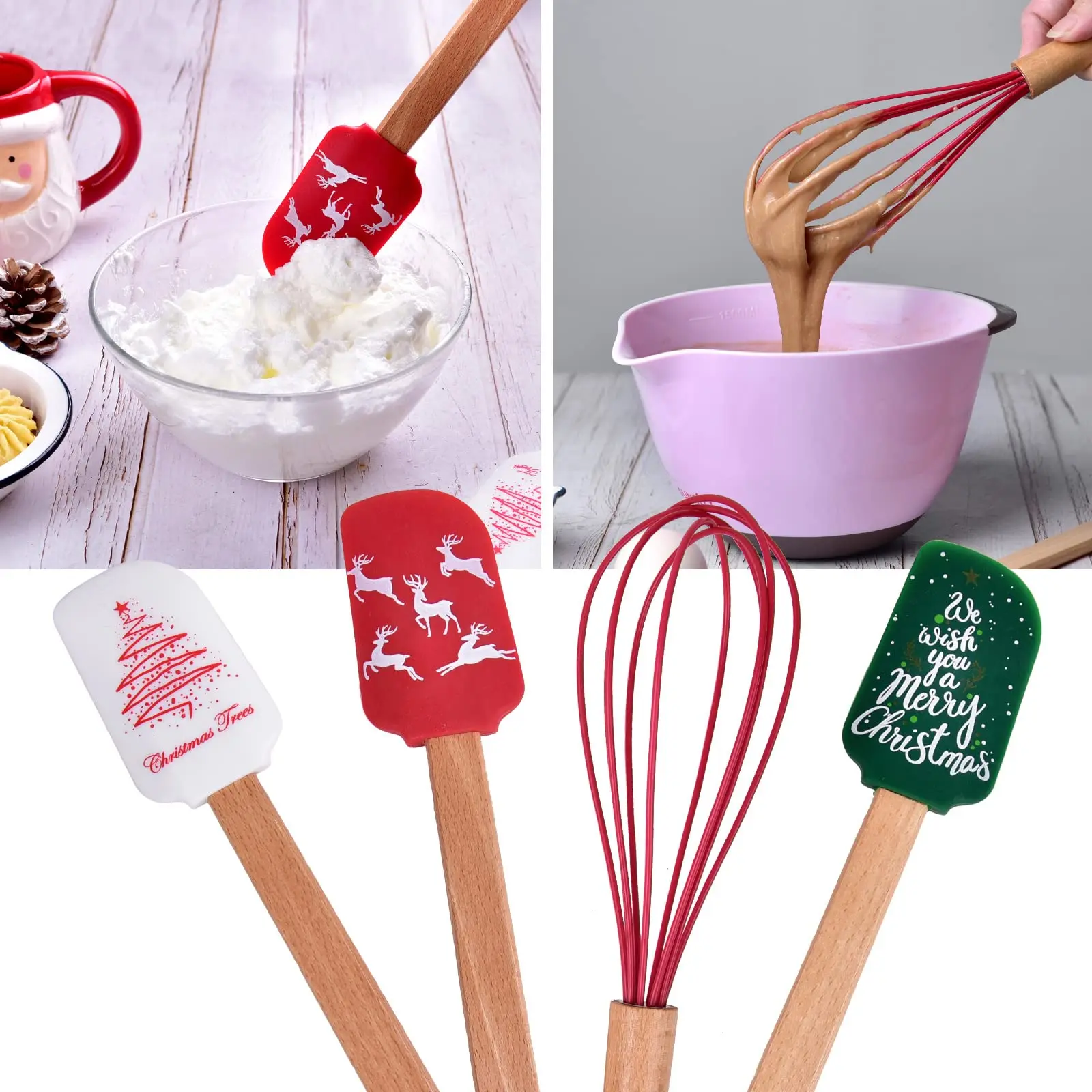 4 Pieces Christmas Themed Mini Utensil Set Silicone Spatula Set Heatresistant Nonstick Kitchen