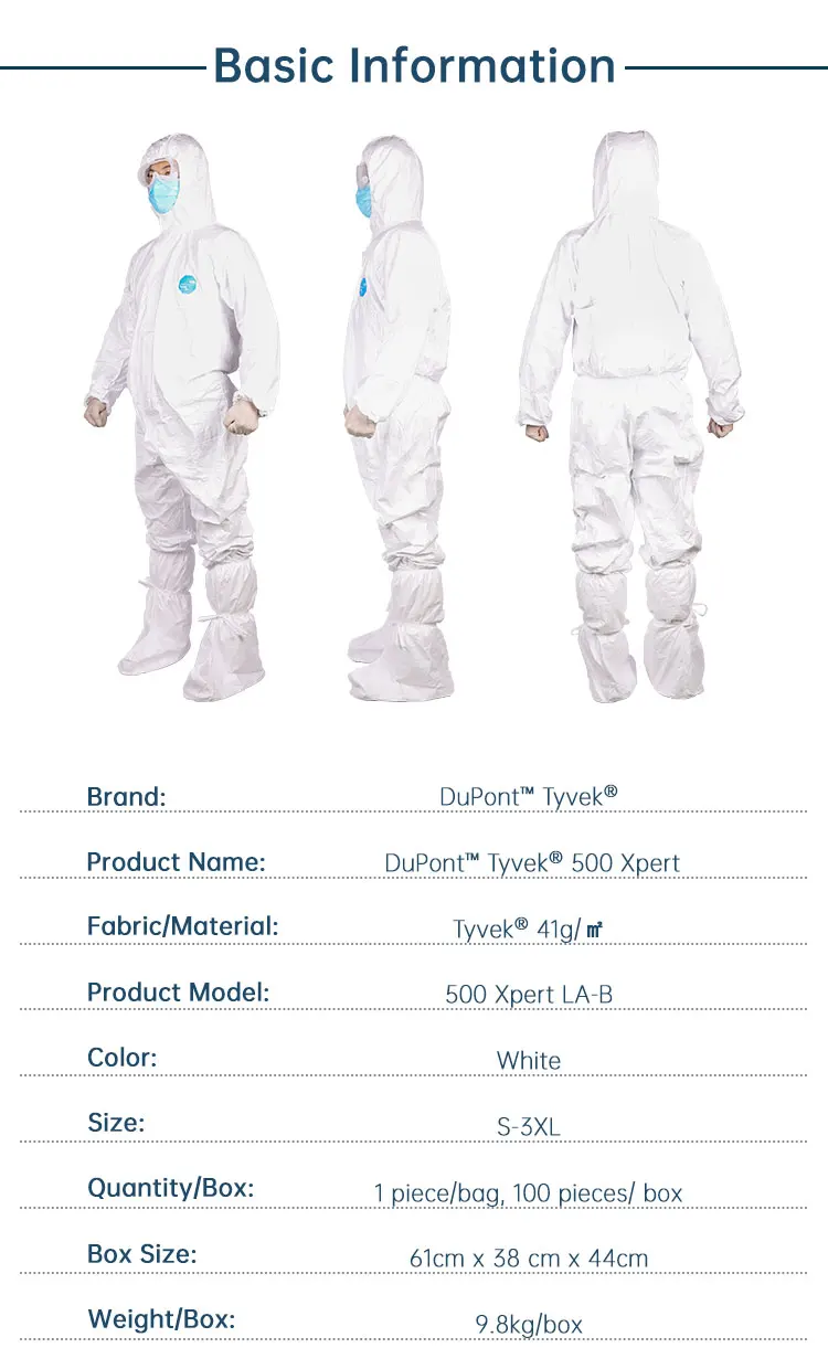 
Disposable White Tyvek Full Protection Spray Suit Biological Protection Suit 