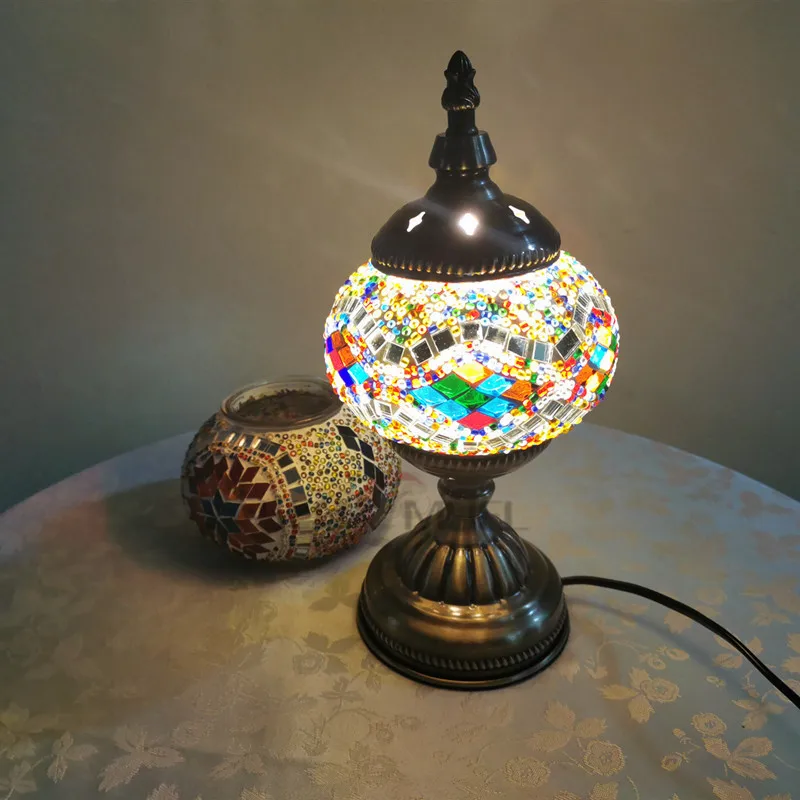 Hotel Cafe Bar Decorative Vintage Handmade  Mosaic Stained Glass LED Bedroom Desk Mosaic Turkish Lamp