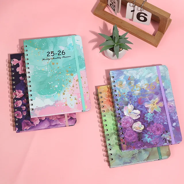 2025 A5 Notebook with High-Value Customizable Daily Plan Spiral Bound Cross-Border Planner Book Paper Cover