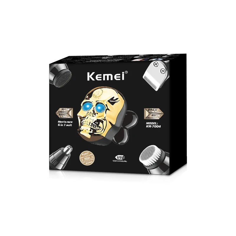 Kemei KM-7004 электрическая бритва 6 в 1 Мужская многофункциональная Бритва для мужчин с черепом, бритва для тела