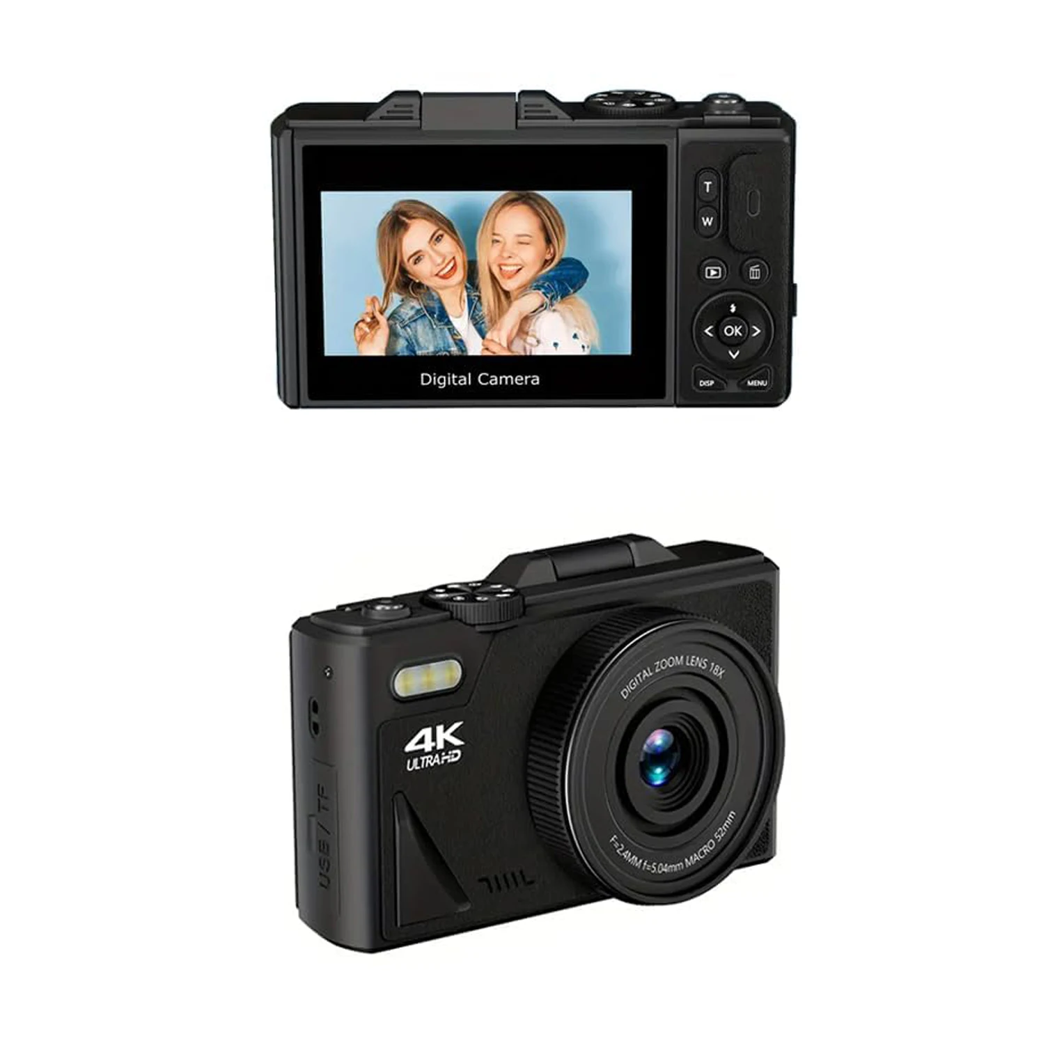 4K Compact Digital Photography Camera 18x Digital Zoom Vintage Vlog Video Recorder for YouTube 180° Flip Screen WiFi Webcam
