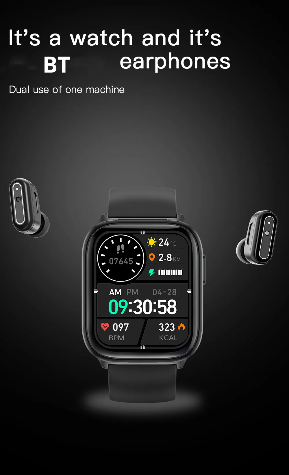 OEM X9 Smart Watch Black Gold Inch BT Call Fitness tracker Smart Watch  with Earbuds in Heart Rate Support NFC X9 Smart