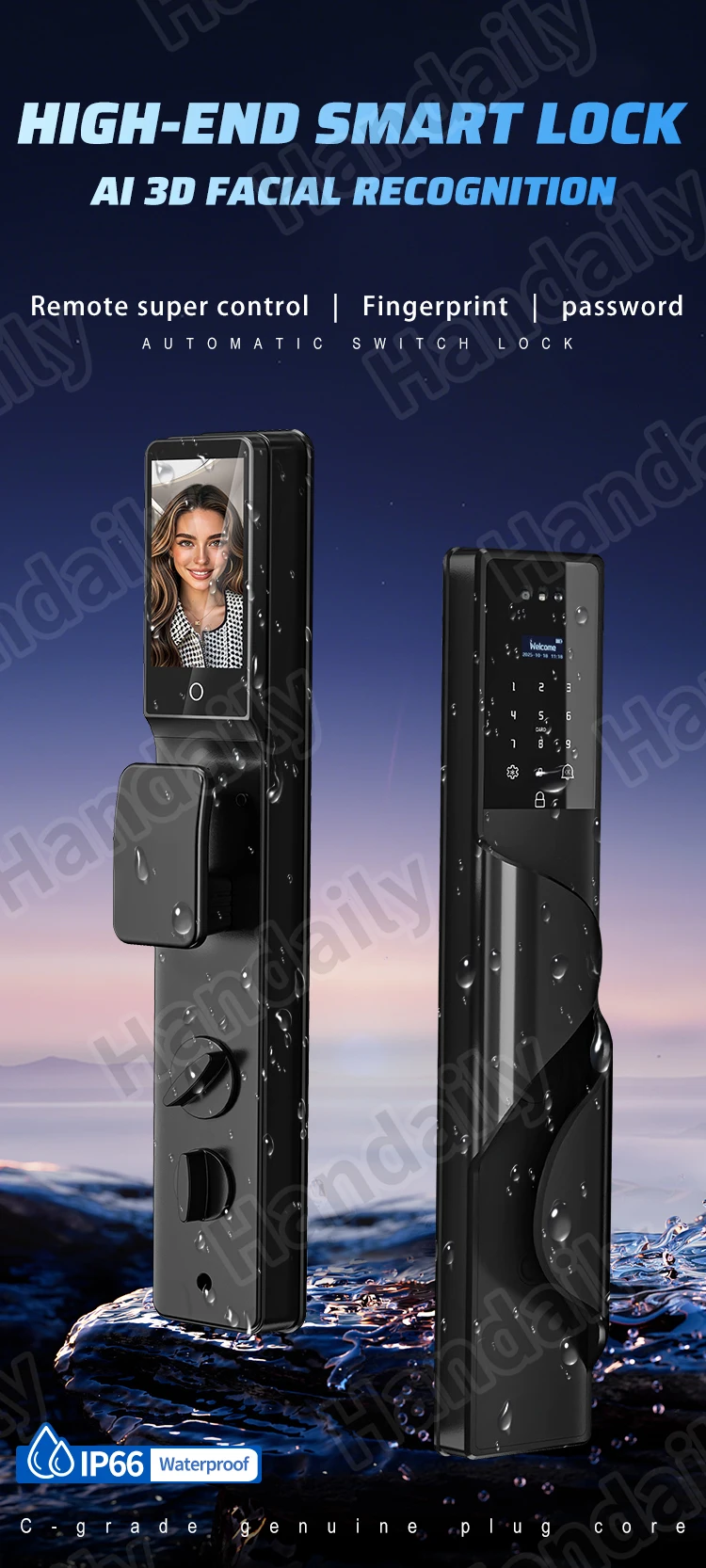 handaily palm face recognition smart lock tuya wifi video monitoring intercom smart door lock with 6590 mortise s9-1