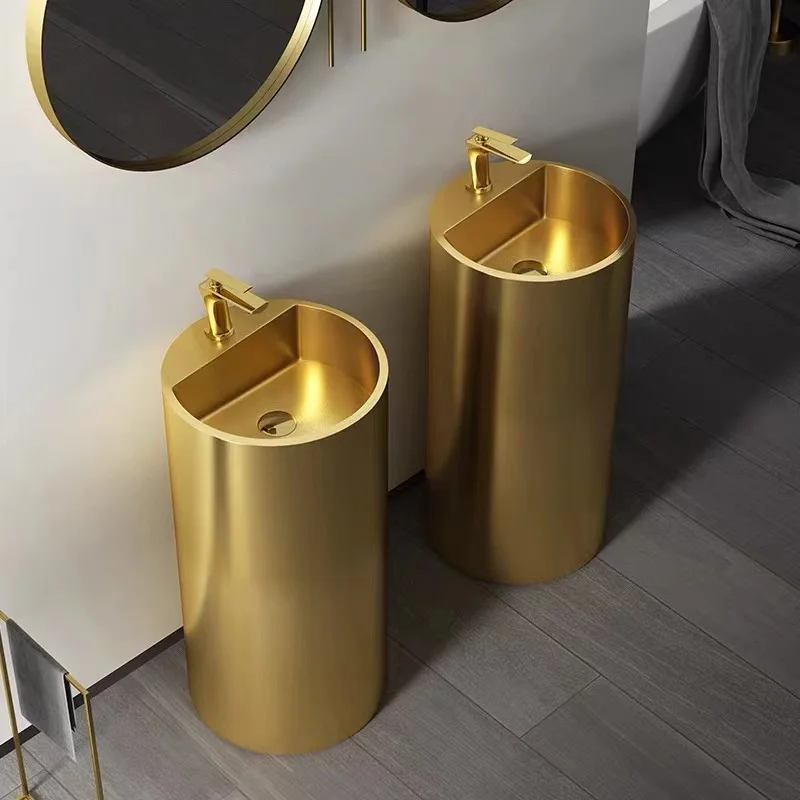 Customized Multi-colour Stainless Steel 304 Pedestal Basin Black With Faucet Hole Freestanding Outdoor Wash Basin Sink Golden