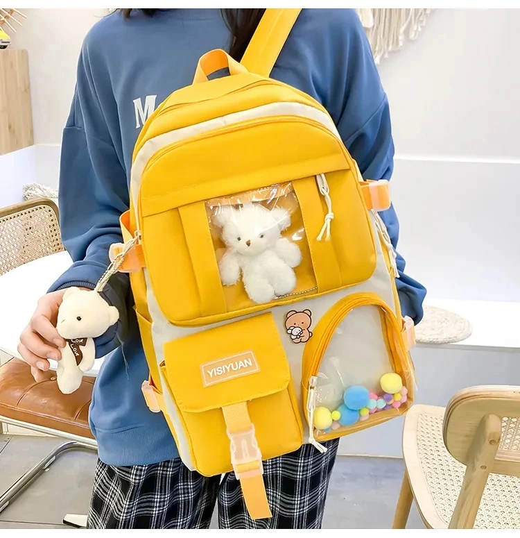 Hotselling Custom High Quality Girl Backpack Cute College 5-piece Set Girl Backpack School Bag Student Backpack Set