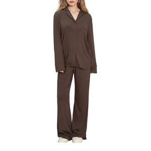Custom Soft 2 Piece Women's Pajamas Bamboo Viscose Sleepwear Set Breathable Loungewear with Drawstring