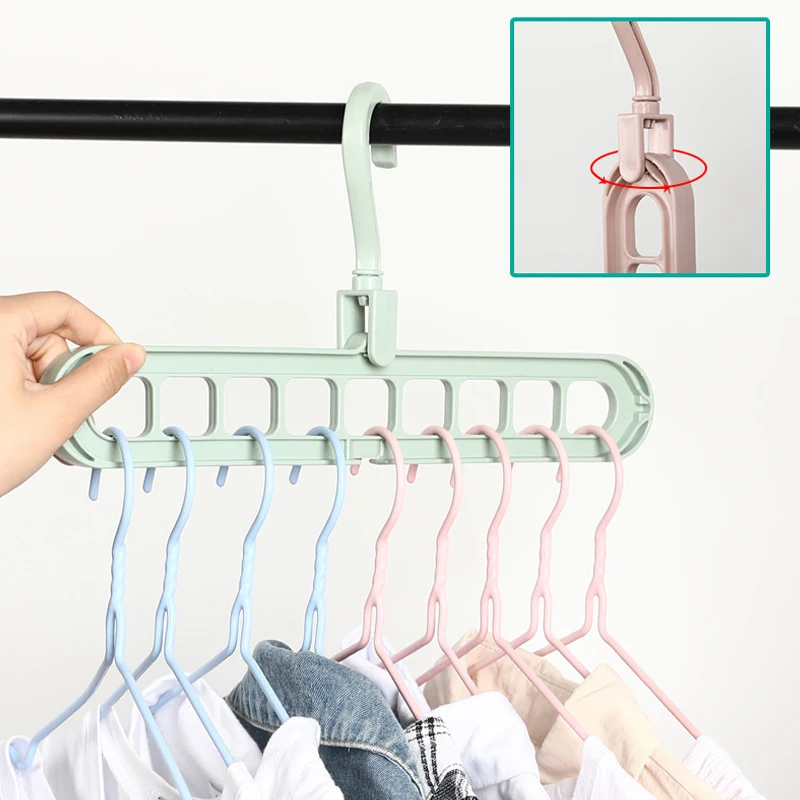 1pc 9-hole Rotating Magic Clothes Hanger For Storage And