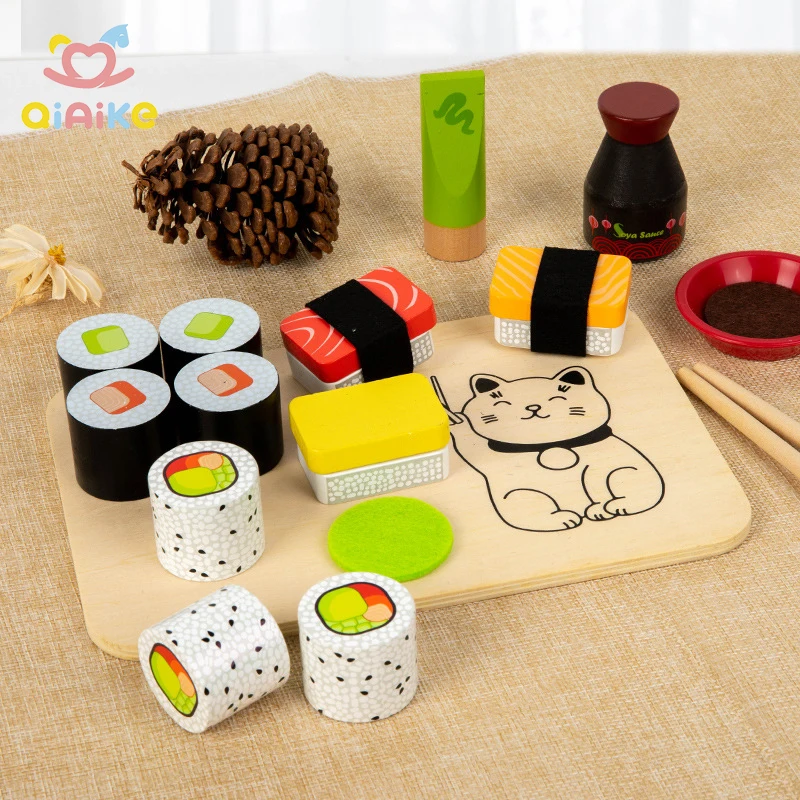 Lekmat i trä, leksakssushi, påhittat rollspel i kök, japansk matleksak i sushi för barn