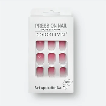 24 pcs reusable gradient color false nails newest  style Square  Almond  coffin press on nails fashionable nails