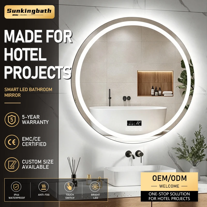 Circle Led Mirror bluetooth Music Speaker Hotel Project Smart Mirror Wall Mounted Vanity Round Bathroom Mirror with Led Light
