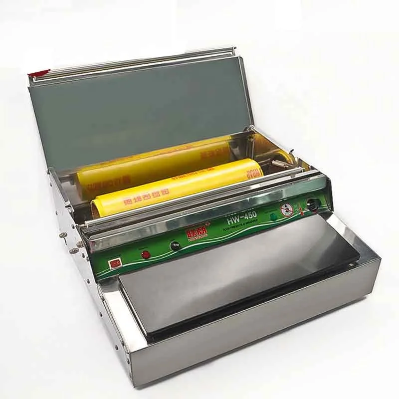 Small Scale Shrink Wrap Packaging Semi Automatic Plastic Stretch Film Food Cling Wrapping Machine