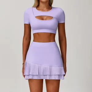 2Piece Workout Yoga Suit Set for WomenCustom Logo  Fitness Clothing Skirt and Bra Gym ActiveWear