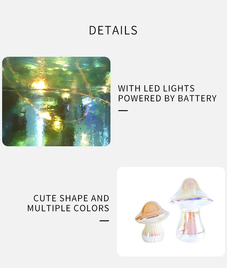 Battery powered led light up hand made blown glass Easter mushroom decoration for sale factory