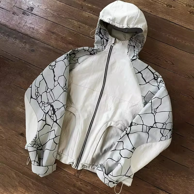 Salati Custom Water-proof Zip up Windbreaker Jacket Nylon Polyester Adjustable Cuff Printed Sleeve Sportswear Jacket for Men gallery 2