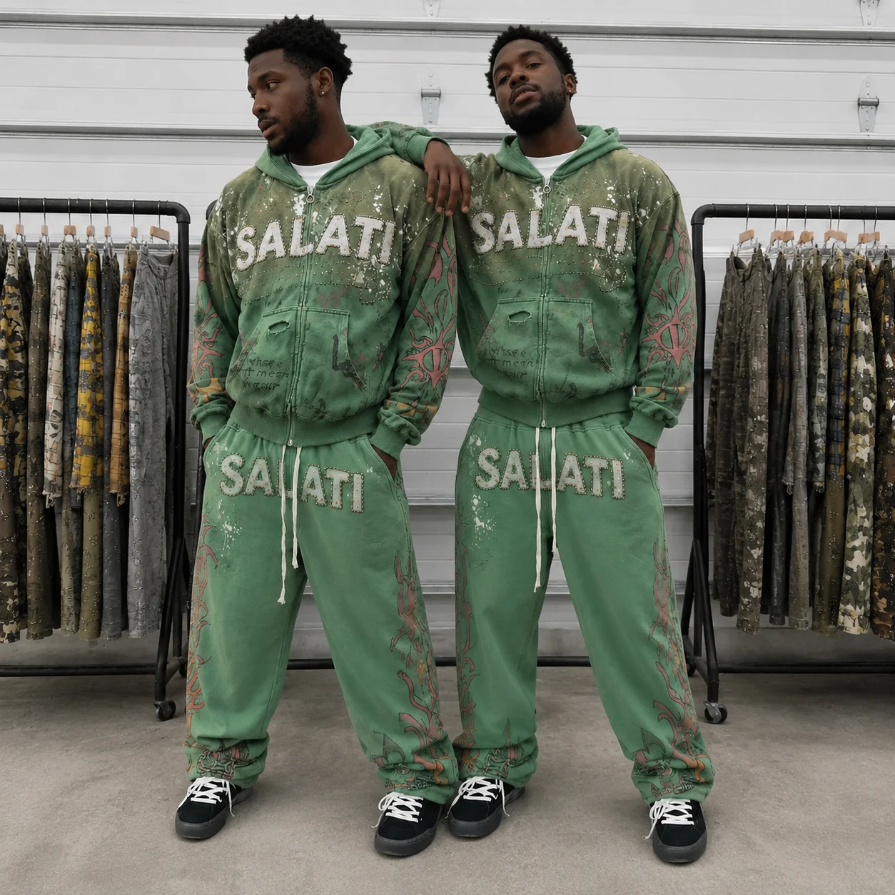 Manufacturers Custom Cropped Distressed Zip up Sweatsuit Rhinestone Streetwear Tracksuit Baggy Flared Sweatpants and Hoodie Sets gallery 2