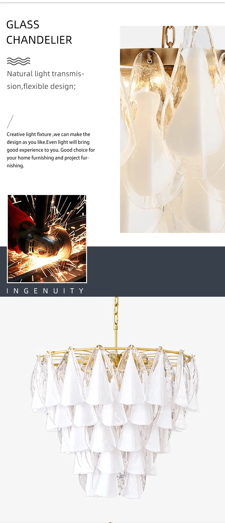 cpl 455 french vintage murano glass petal chandelier  luxury white floral pendant light for bedroom-1