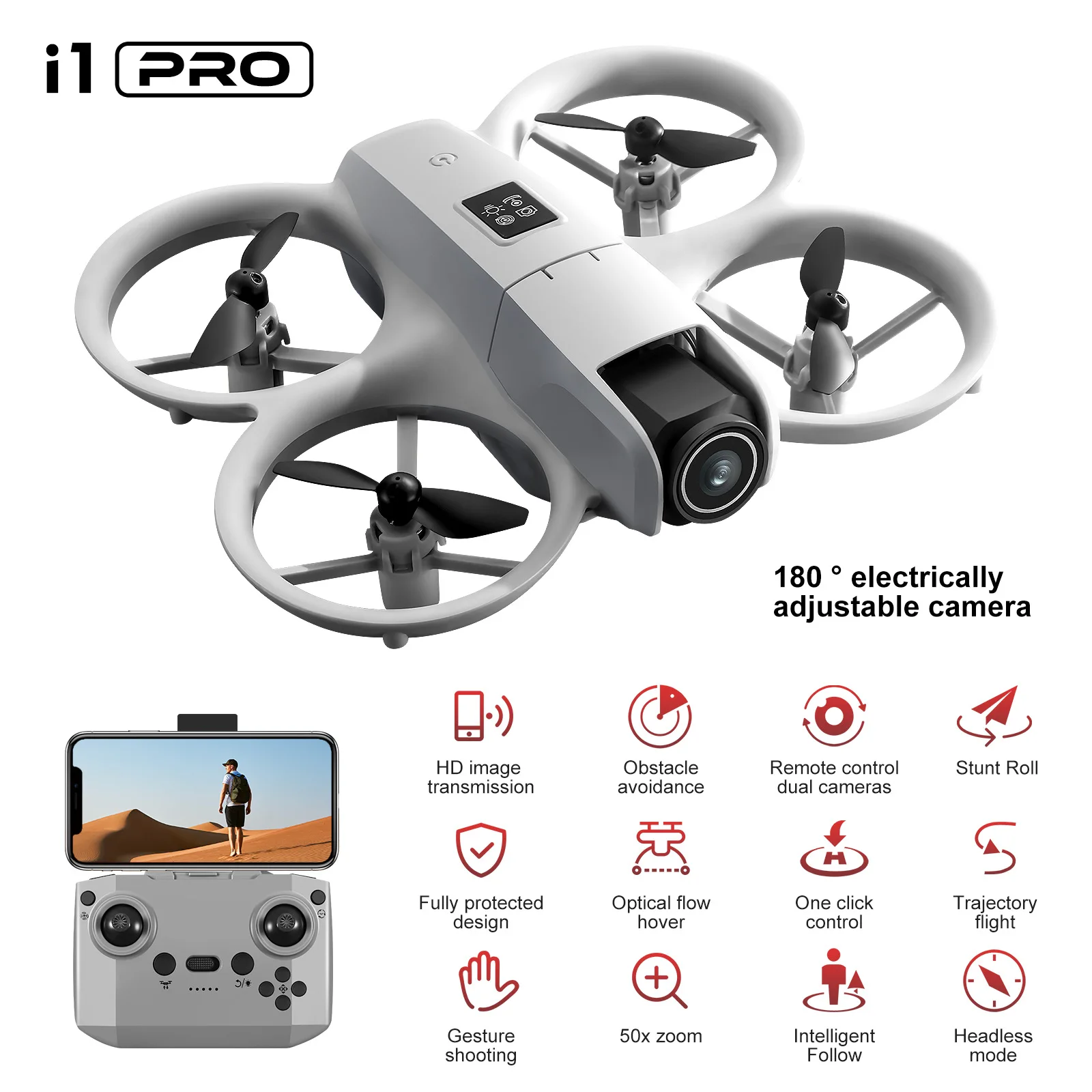 I1 PRO Drone Mini lipat 4K Remote Control, Drone cerdas penghenti rintangan  untuk pemula