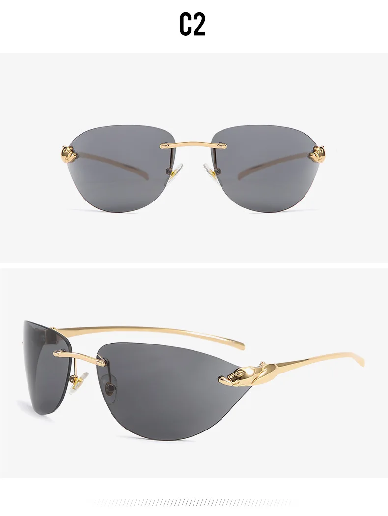 Leeway Metal Leopard Head Rimless Sunglasses