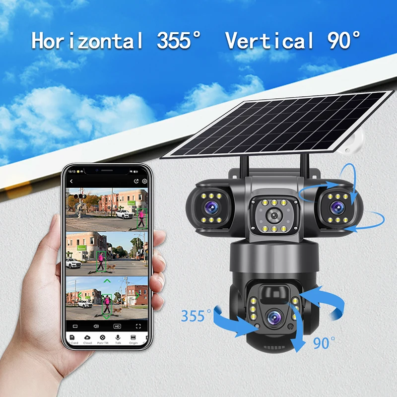 4G ak�ll� Net g�venlik kamera Outdoor Pro a��k Wifi g�ne� Powerd 3 Lens 4g a��k Cctv g�venlik kameras� a��k Sim kart ile