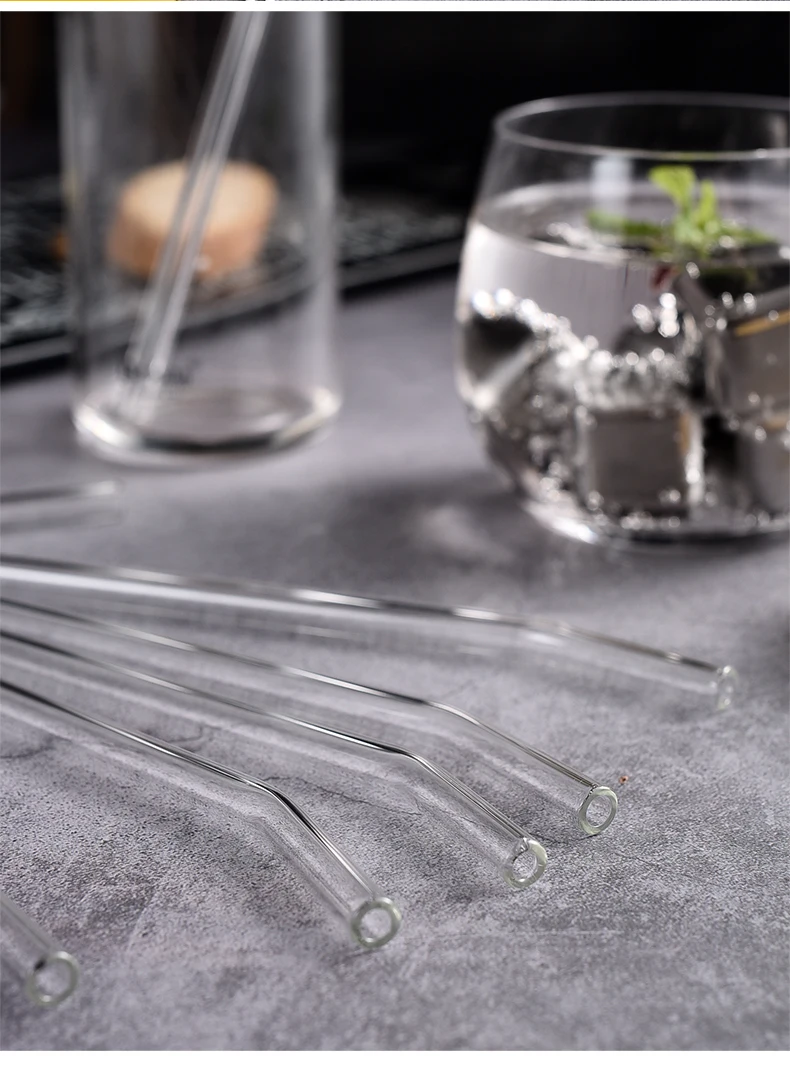 High Borosilicate Clear Glass Straws 0.8*20cm Reusable & Eco-Friendly Bent Shape Drinking Straws