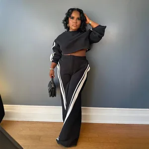 2024 Winter Women's Striped Hoodie Set Casual Straight Leg Pants, Fashionable Two-piece Set