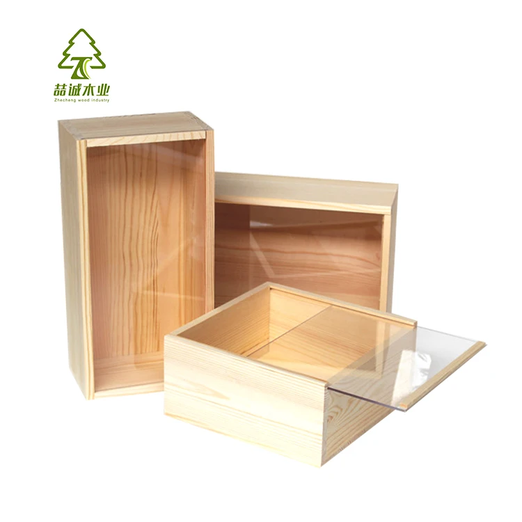 Custom Unfinished Pine Wood Gift Packaging Box Wooden Slide Top Box