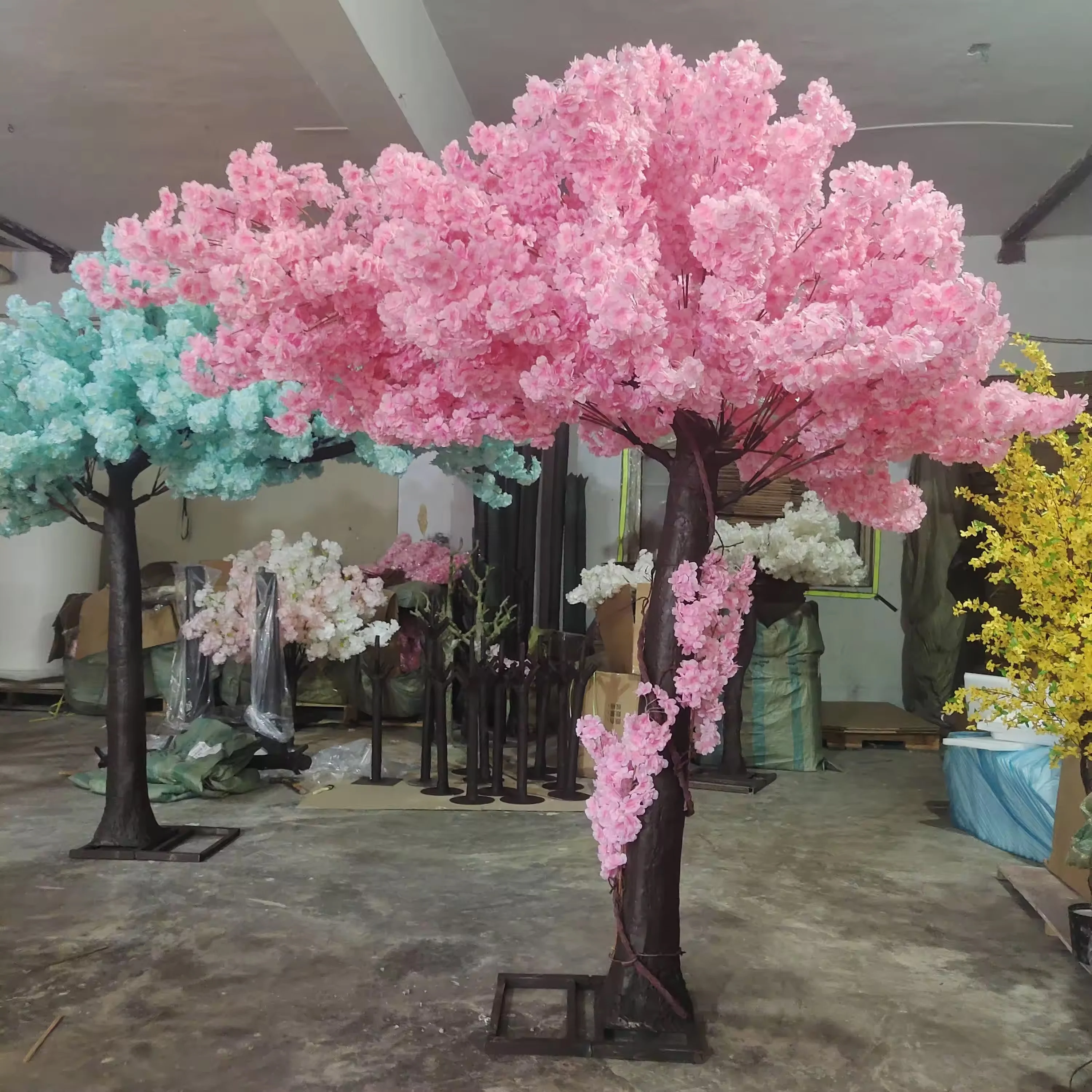 Большой открытый Крытый японский розовый белый Шелковый цветок поддельные вишни искусственные растения дерево для свадебного украшения