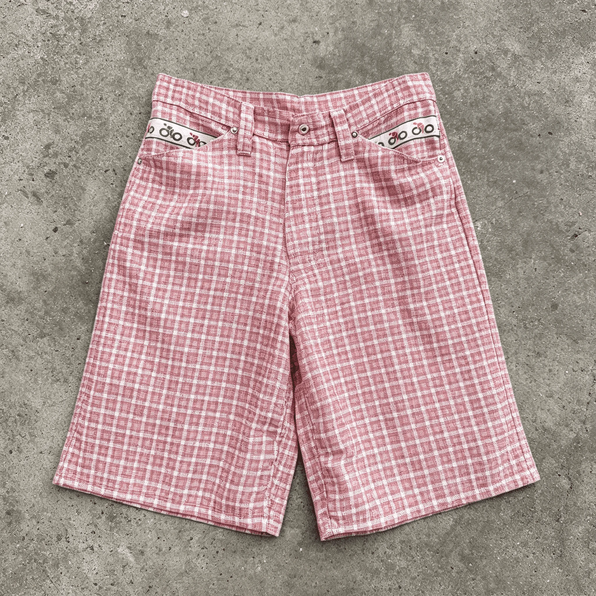 Wholesale Custom Washed Check Pattern Mens Jorts Decorative Waistband Detail Loose Knee Shorts Streetwear Casual Bottoms