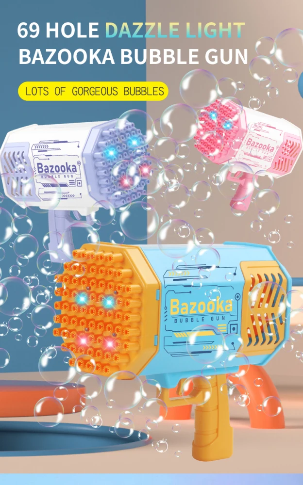 Top-Selling E-Commerce 69 Holes Bazooka Bubble Gun Rechargeable Battery Soap Bubble Machine for Adults and Children