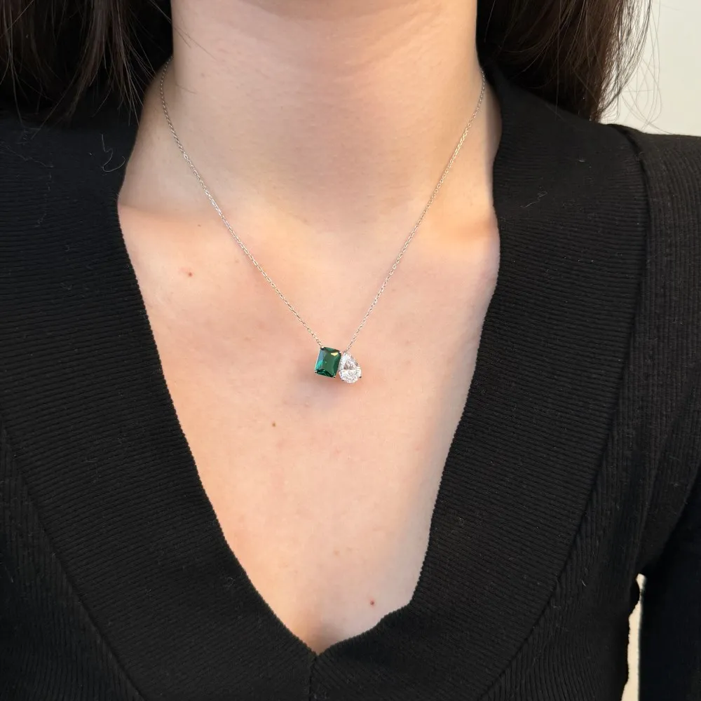KAKODIY Emerald Zircon Jewelry Stylish 925 Sterling Silver Pendant Double Center Stone Sparkling Geometric detail 6