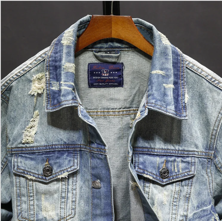 Amazon Distressed Jean Jacket Men Wholesale Factory Classic Basic