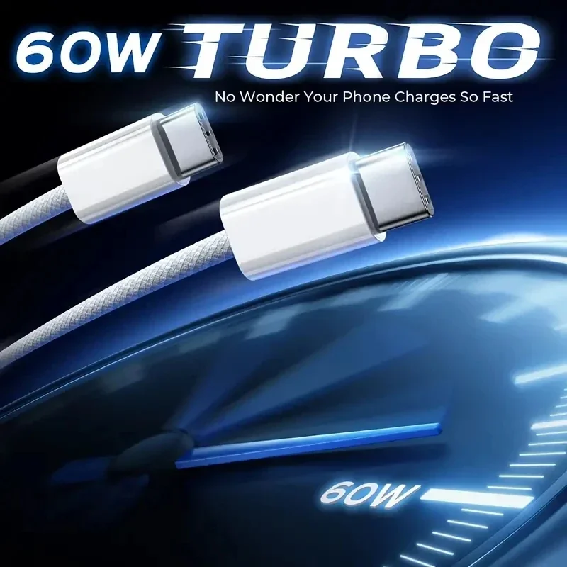 60W PD USB C Fast Charging & Data Transfer Cable for Lap, Tablet, Smartphone