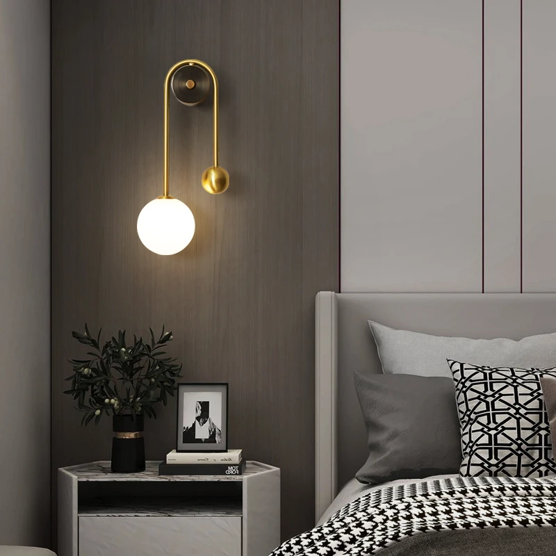 Modern LED 3 Colors Creative Gold Vintage Glass Sconce Light for Decor Home Bedroom Bedside Brass Wall Lamp
