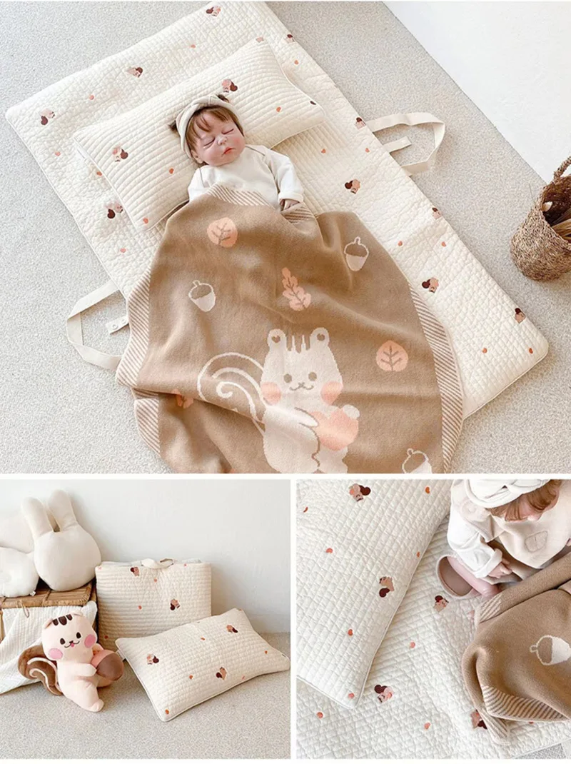 New Design Thick Baby Embroidery Cotton Breathable Nap Mat Folding