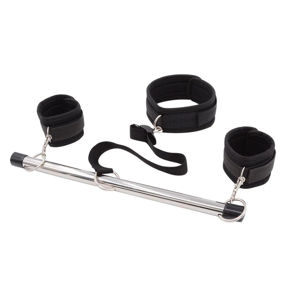 BDSM Training Tools Limb Bondage with Metal Bar Handcuffs Ankle Cuffs Hand Foot Restraint Adjustable Leg Spreader Bar for Sex