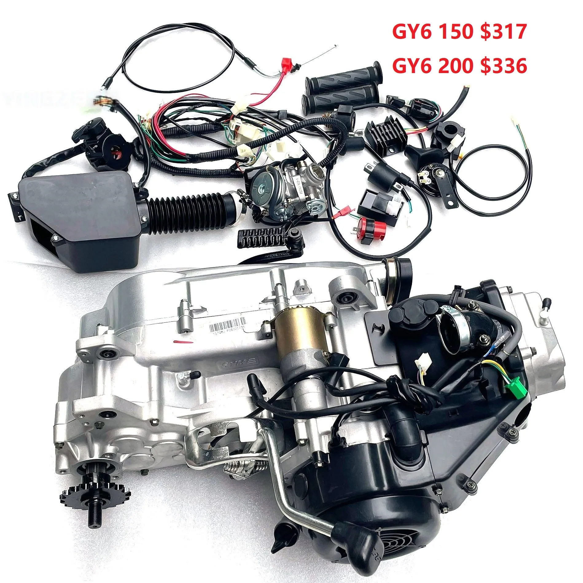 Go Kart Karting Four Wheel Air Cooled Oil Cooling Motorcycle CVT Reverse Gear ATV GY6 150-250CC Engine With Exhaust