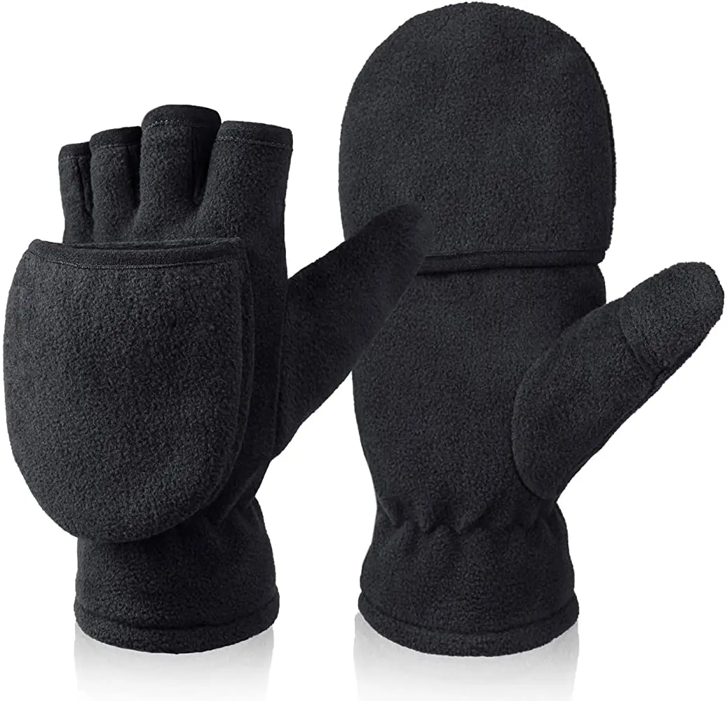 Winter Convertible Gloves Flip Top Mittens Warm Polar Fleece for Running Painting Texting Photographing