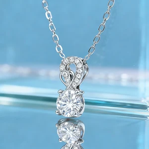 Wedding Jewelry D Color Moissanite Pendant Necklace for Women 1ct Fine Jewelry Platinum Plated Circle Necklace Chain
