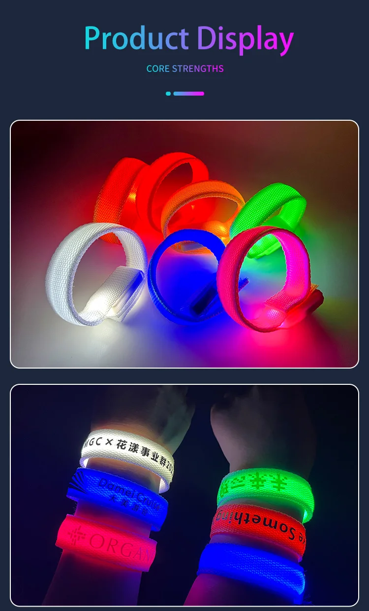 Seven colors in stock customizable patterns bracelet led bracelet concert rechargeable led light wristband