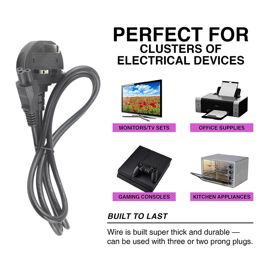 Universal Computer Cable Connector 3 Prong 1m Uk 3 Pin To Iec C5 Power