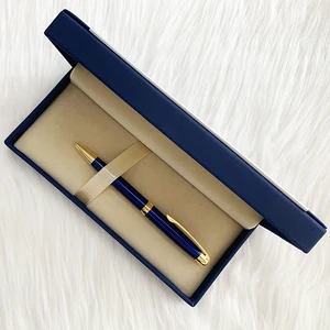 Luxury Business Gift Blue Metal Ball Pen With Custom Logo Office Supplies Promotion Metal Ball Pen Set With PU Leather Box