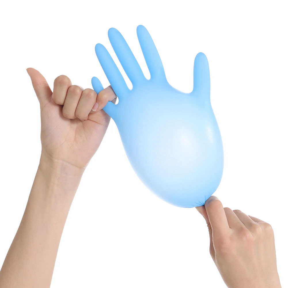 Синие Дешевые Высококачественные нитриловые перчатки без присыпки, пищевые нитриловые перчатки для осмотра