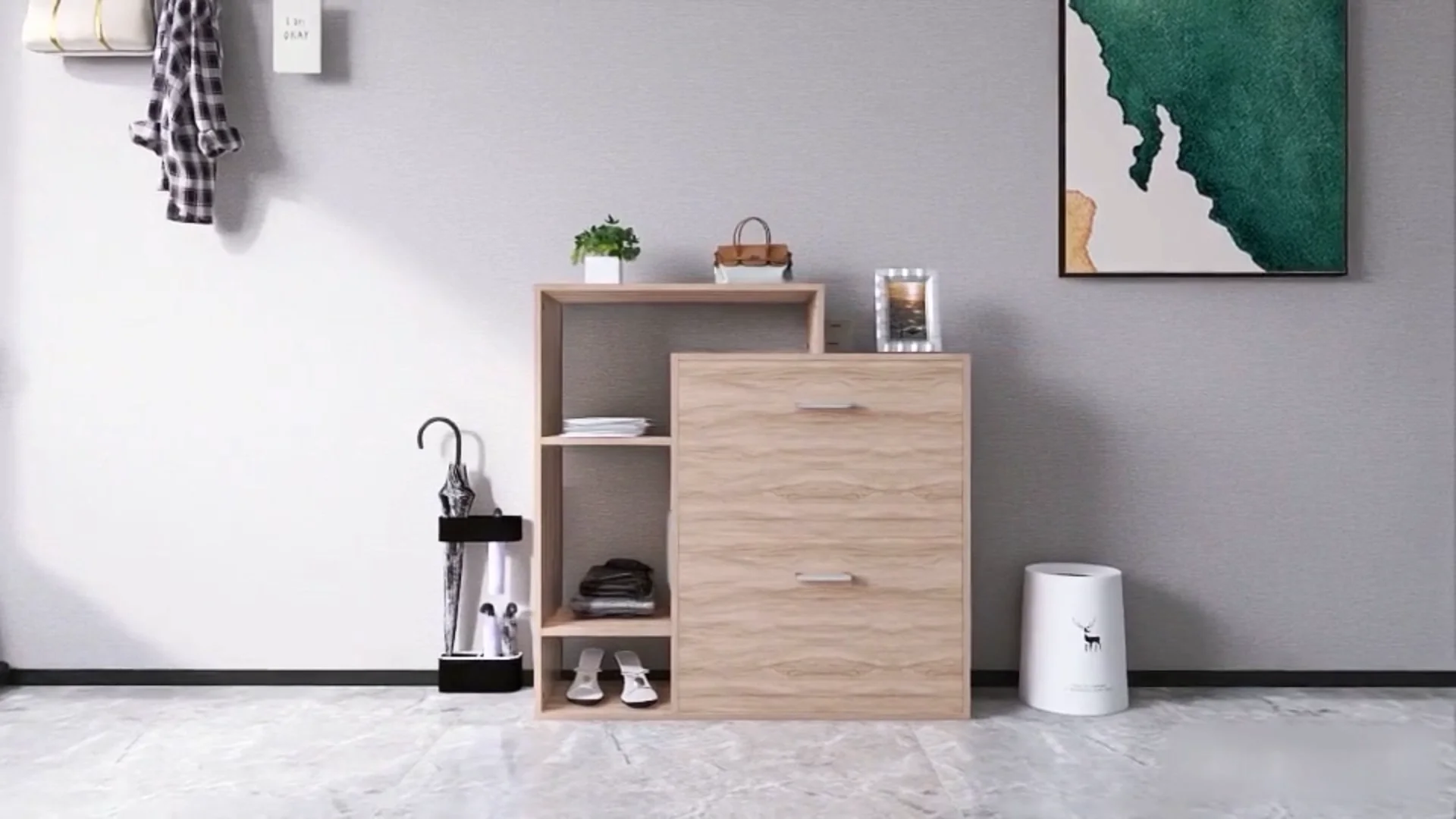 Modern Design 2 Flipdrawers Shoe Living Room Furniture Entryway 24 Pair Shoe Storage