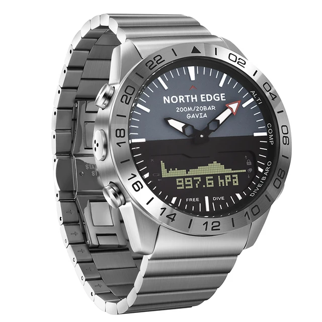 2023 North Edge Gavia 2 Luminous Pointer Digital Watches ,Stainless Steel Smart Sports Waterproof 200m Watch For Men