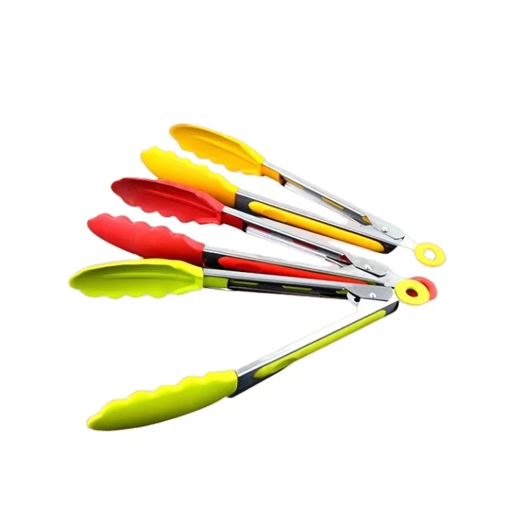 New Food Grade Products Stainless Steel Silicone Food Clip Tongs Kitchen Gadgets Salad Bread Cooking Food Serving Tongs