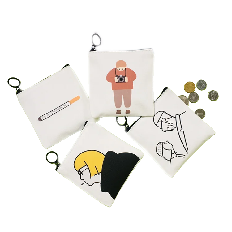 Cotton Coin Bags With Zipper Wallet Bag Custom Logo Promotional Gift